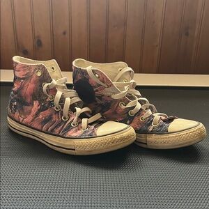 Converse High-Top Sneakers with pink, blue, and gold design